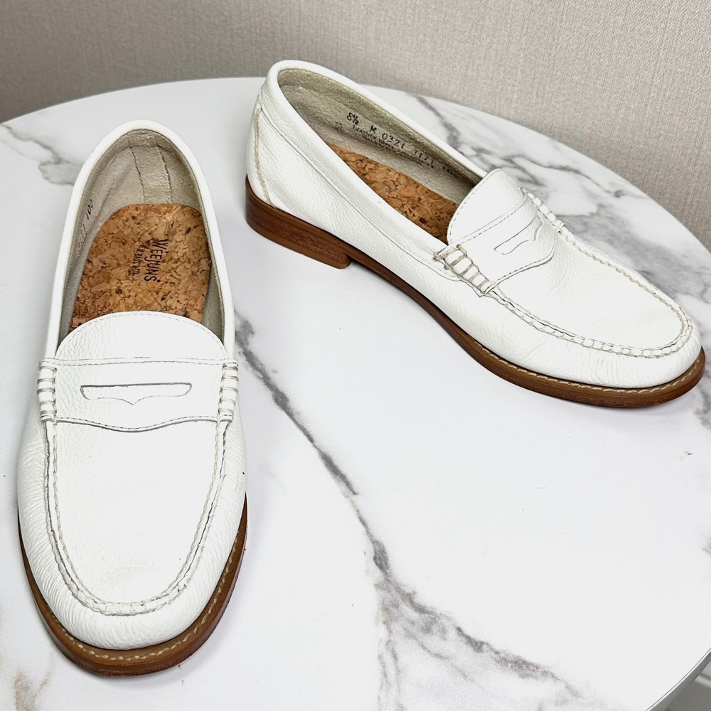 G.H. Bass Weejuns Whitney Shoes Penny Loafers White Leather Oxfords Womens 8.5